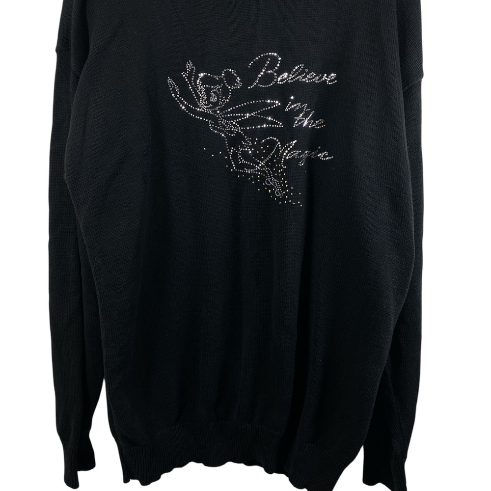 Vintage Andrew Rohan Black Rhinestone Tinkerbell “Believe in the Magic” Sweater